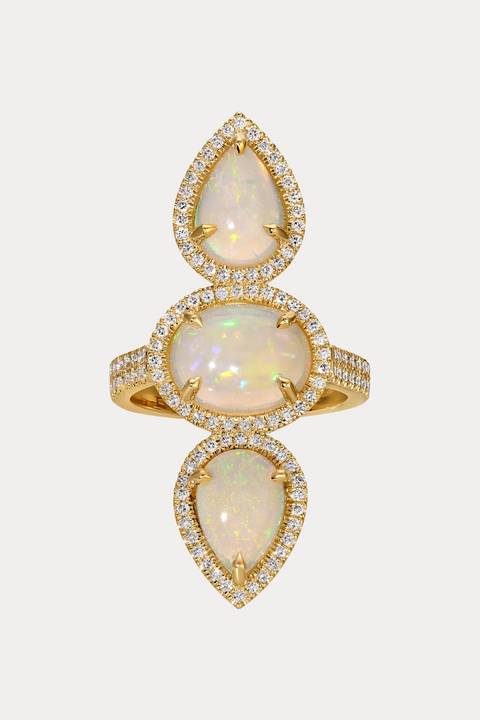 Triple Opal Diamond Ring