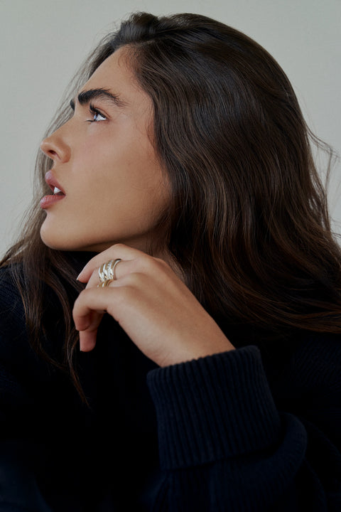 White Cz Triple Banded Dome Ring