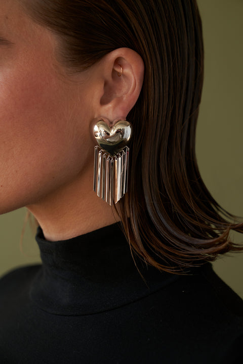 Bubble Heart Fringe Earrings