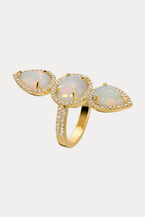 Triple Opal Diamond Ring