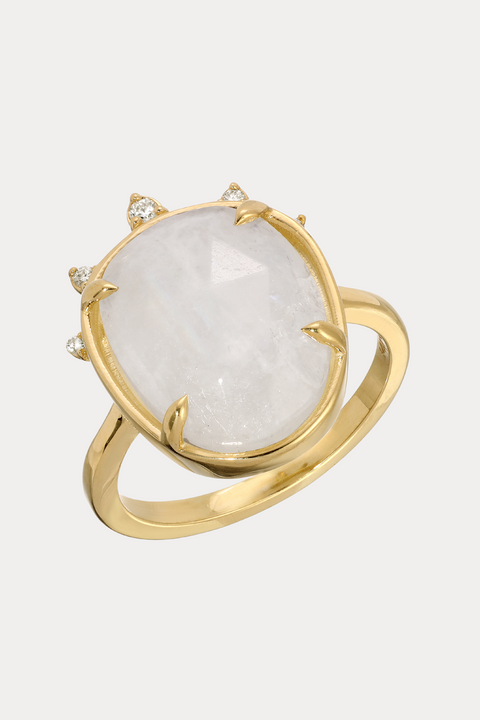 Rainbow Moonstone Diamond Ring