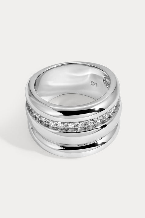 White Cz Triple Banded Dome Ring