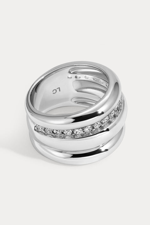 White Cz Triple Banded Dome Ring