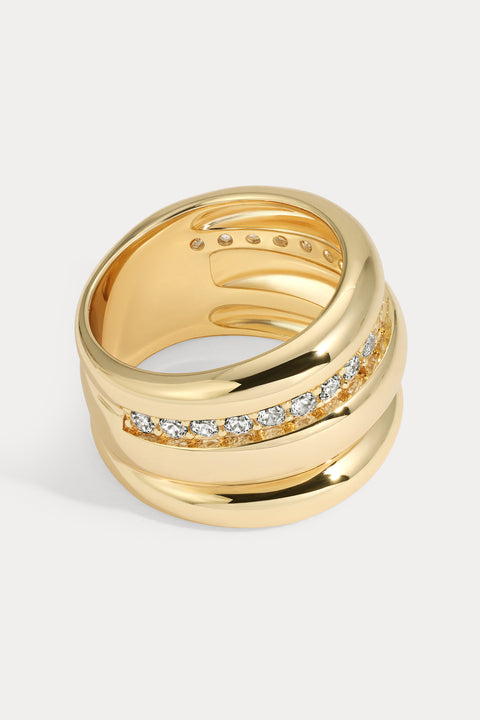 White Cz Triple Banded Dome Ring