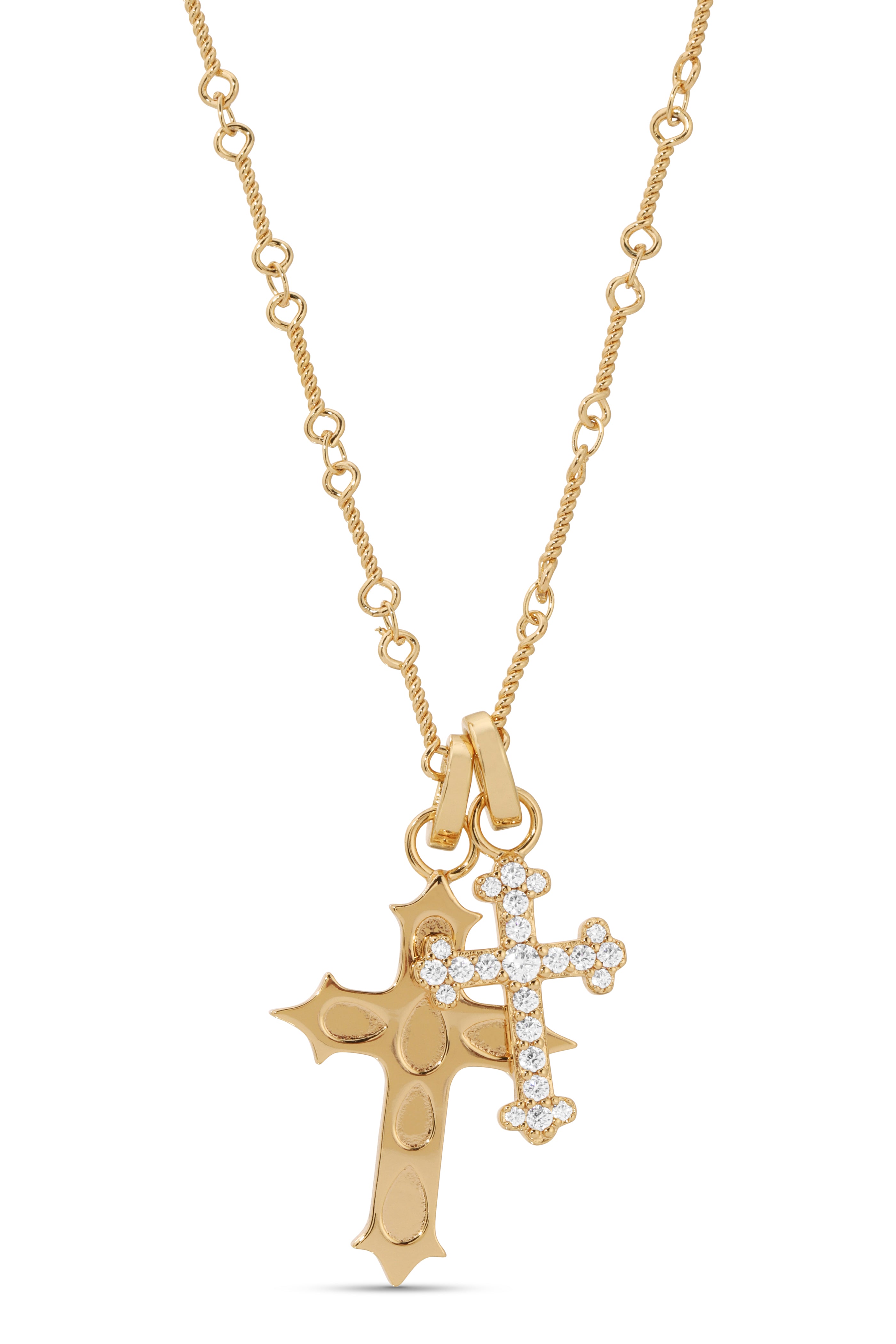 Fashionable Double-layer Gold-plated Zircon Cross Necklace Jesus Cross  Pendant Hip-hop Necklace for Men Jewelry Anniversary Gift