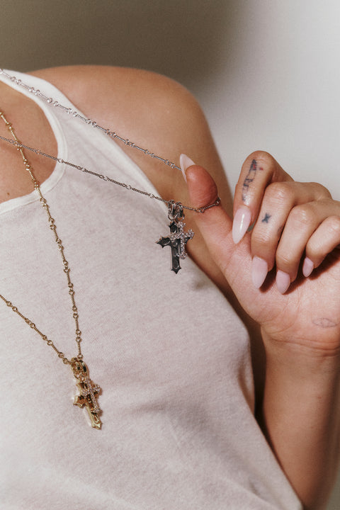 Wooden Double-Cross Necklace