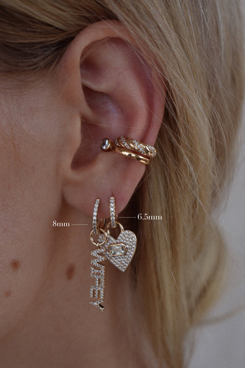 6.5mm White Cz Single Row Huggie