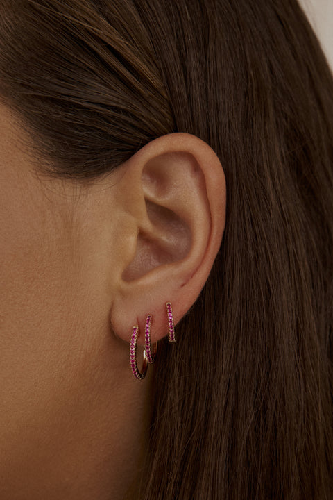 8mm Ruby Single Row Huggie