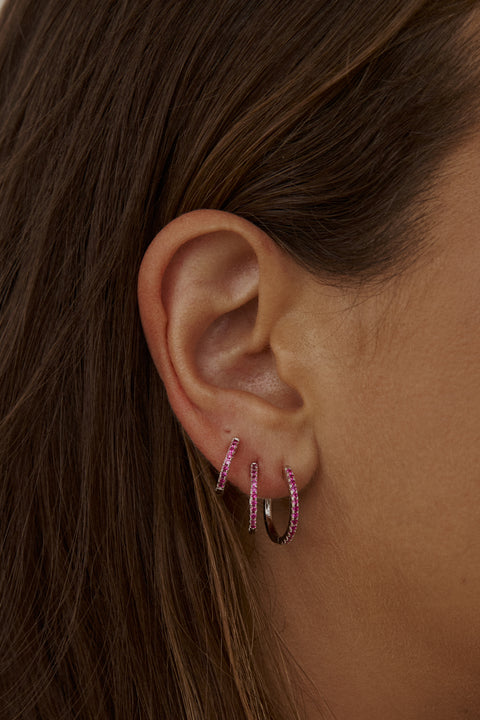 8mm Ruby Single Row Huggie